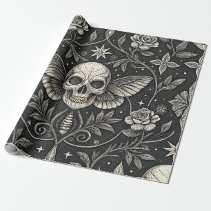 Gothic Skull Floral Celestial Pattern (1) Wrapping Paper