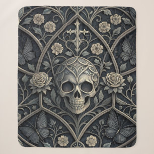 Gothic Skull Floral Celestial Pattern (2) Sherpa Blanket