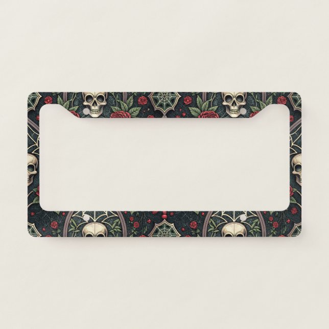 Gothic Skull Floral Celestial Pattern (3) License Plate Frame (Front)