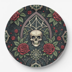 Gothic Skull Floral Celestial Pattern (3) Paper Plates