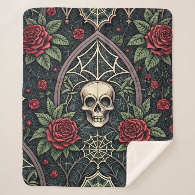 Gothic Skull Floral Celestial Pattern (3) Sherpa Blanket (Front)