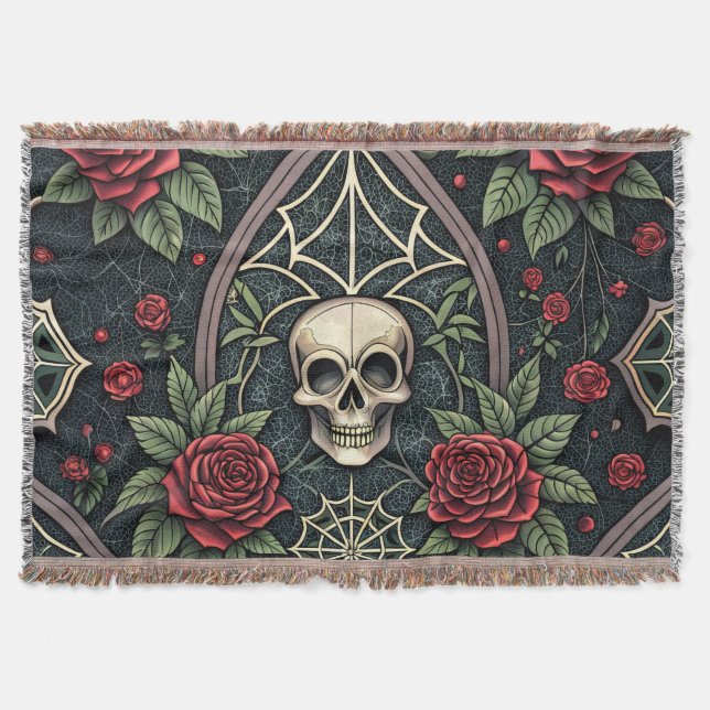 Gothic Skull Floral Celestial Pattern (3) Throw Blanket (Front)