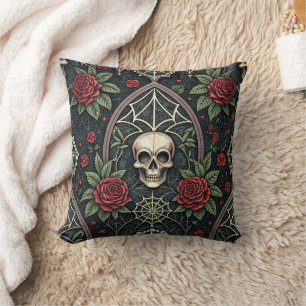 Gothic Skull Floral Celestial Pattern (3) Throw Pillow