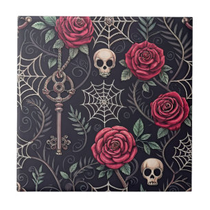Gothic Skull Floral Celestial Pattern (4) Ceramic Tile