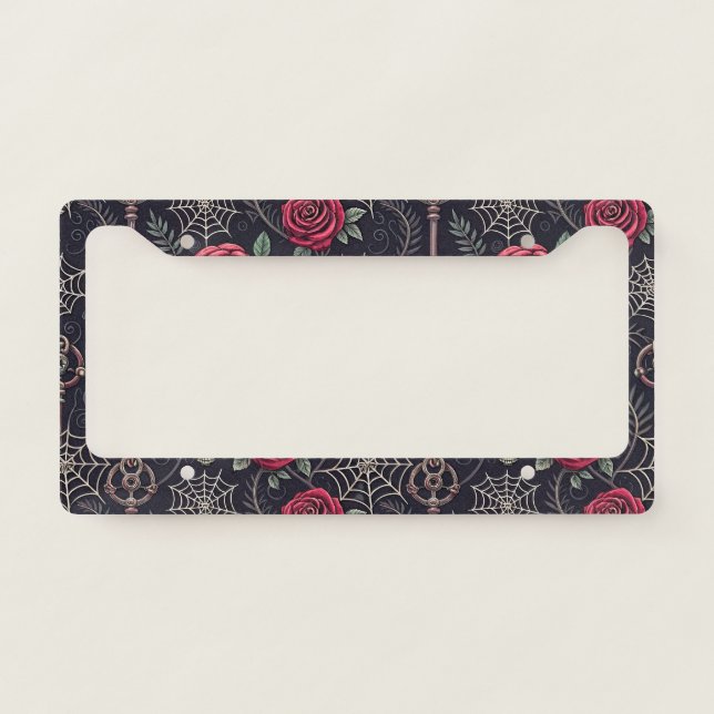 Gothic Skull Floral Celestial Pattern (4) License Plate Frame (Front)