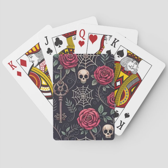 Gothic Skull Floral Celestial Pattern (4) Poker Cards (Back)