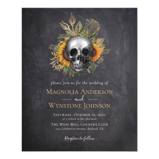 Gothic Skull Floral Halloween Wedding Invitation Flyer (Front)