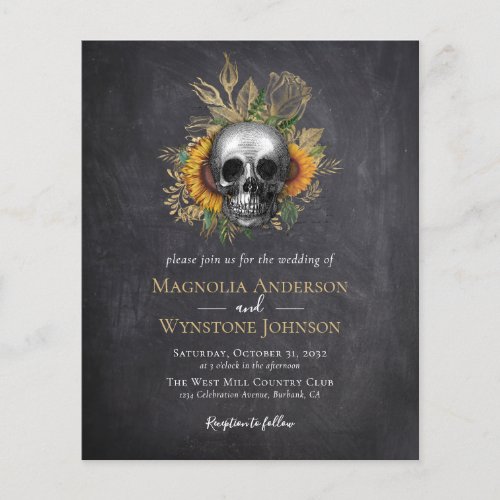 Gothic Skull Floral Halloween Wedding Invitation Flyer