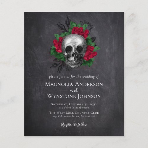 Gothic Skull Floral Halloween Wedding Invitation Flyer