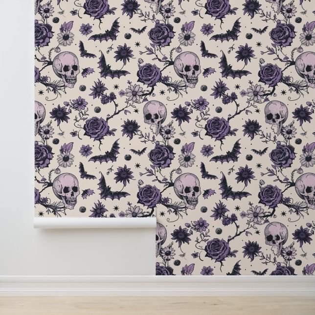 Gothic skull Floral Skull Bat  Wallpaper (Application)