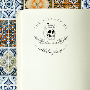 Gothic Skull Flowers From The Library of Book Rubber Stamp