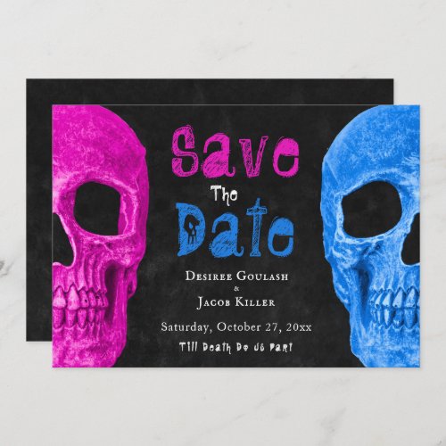 Gothic Skull Fun Pink Blue Black Save The Date