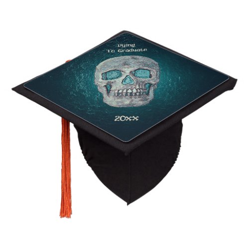 Gothic Skull Funny Glowing Teal Green Vintage Graduation Cap Topper