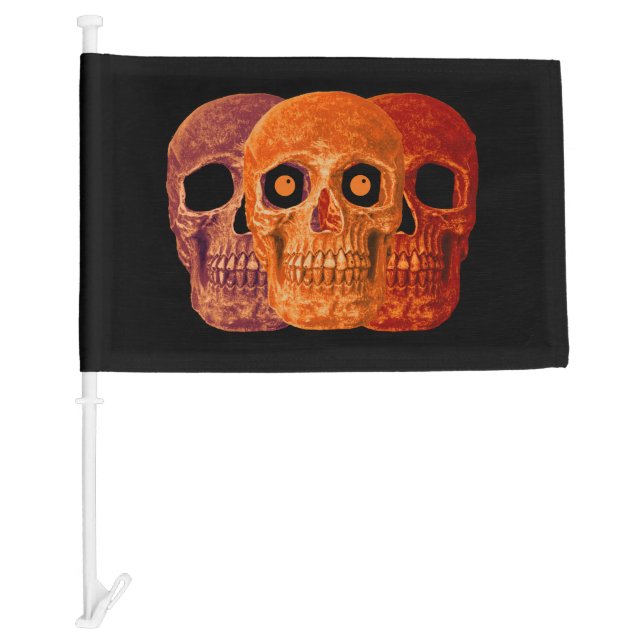 Gothic Skull Funny Orange Halloween Fabric Car Flag (Front)