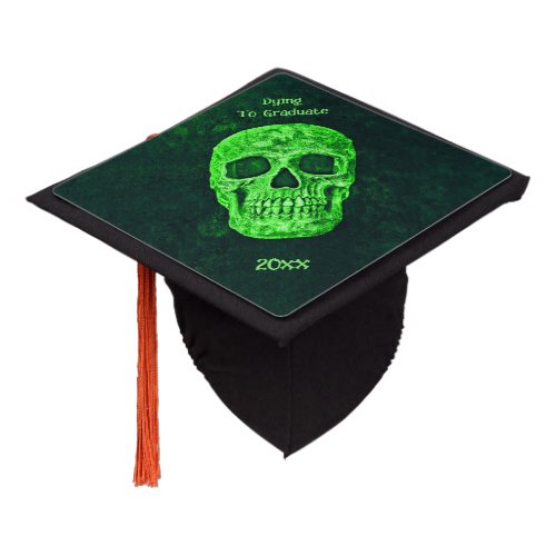Gothic Skull Funny Vintage Bright Green Texture Graduation Cap Topper
