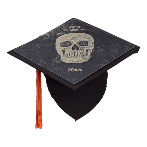 Gothic Skull Funny Vintage Gray Beige Texture Graduation Cap Topper