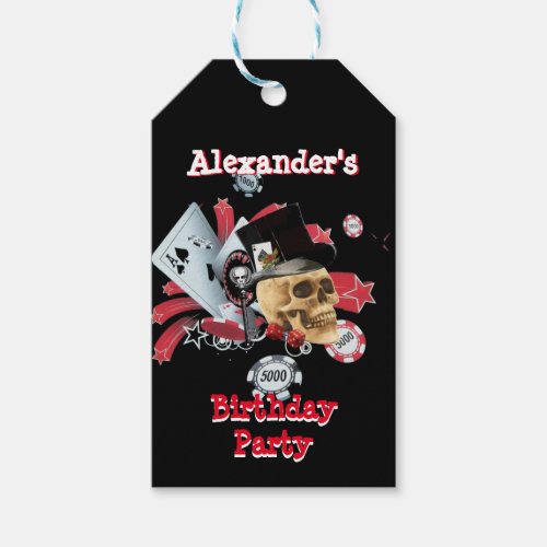 Gothic skull gambling custom birthday party gift tags