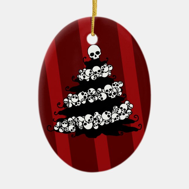 Gothic Skull Garland Tree Ceramic Ornament (Front)