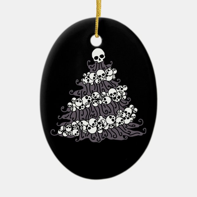 Gothic Skull Garland Tree Ceramic Ornament (Front)