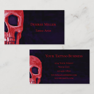 Gothic Skull Girly Metallic Red Purple Tattoo Shop Business Card