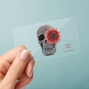 Gothic Skull Gray Orange Brown Girly Tattoo Shop Clear Business Cards