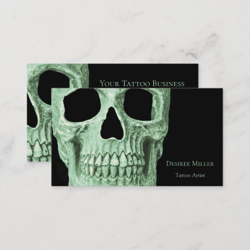 Gothic Skull Green Black Tattoo Shop Business Card