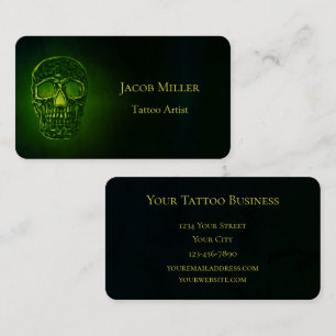 Gothic Skull Green Neon Metallic Tattoo Artist Business Card