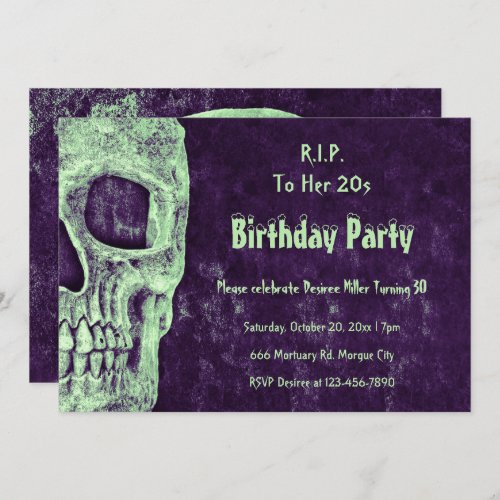 Gothic Skull Green Purple Birthday RIP To Her 20s Invitation