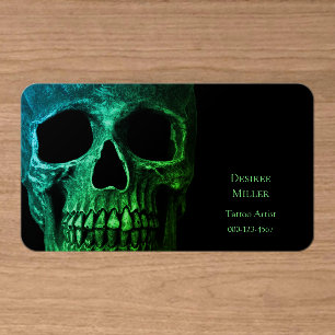 Gothic Skull Green Teal Black Metallic Tattoo Shop Clear Business Cards