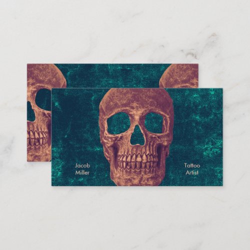 Gothic Skull Green Teal Brown Texture Tattoo Shop Business Card