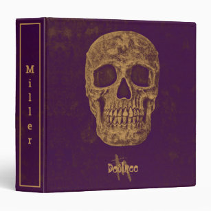 Gothic Skull Grunge Gold Purple Cool Monogram 3 Ring Binder
