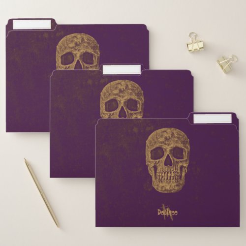 Gothic Skull Grunge Purple Gold Cool Monogram File Folder