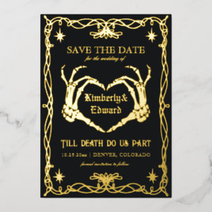 Gothic Skull Hallowedding Retro Save the date Foil Invitation