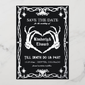 Gothic Skull Hallowedding Retro Save the date Foil Invitation