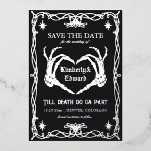 Gothic Skull Hallowedding Retro Save the date Foil Invitation