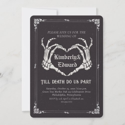 Gothic Skull Hallowedding Retro Wedding Invitation