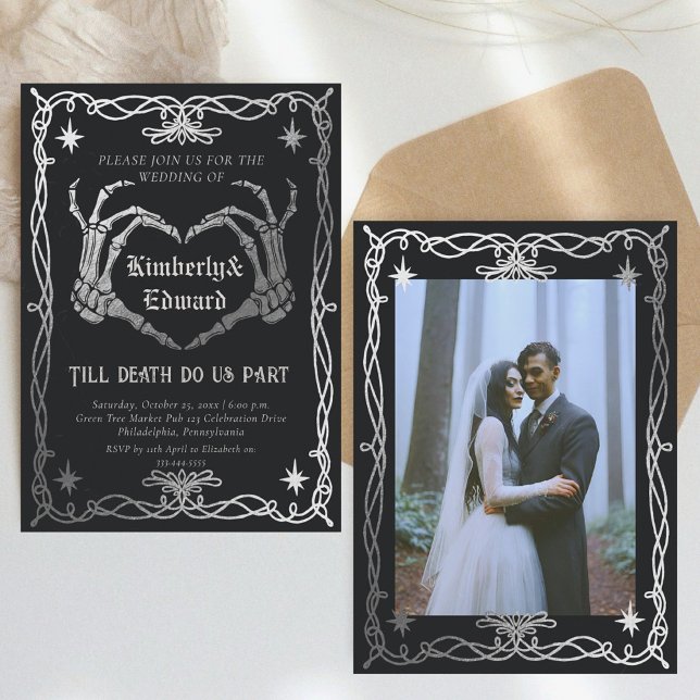 Gothic Skull Hallowedding Retro Wedding Invitation (Creator Uploaded)