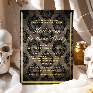 Gothic Skull Halloween Costume Party Gold Foil Invitation