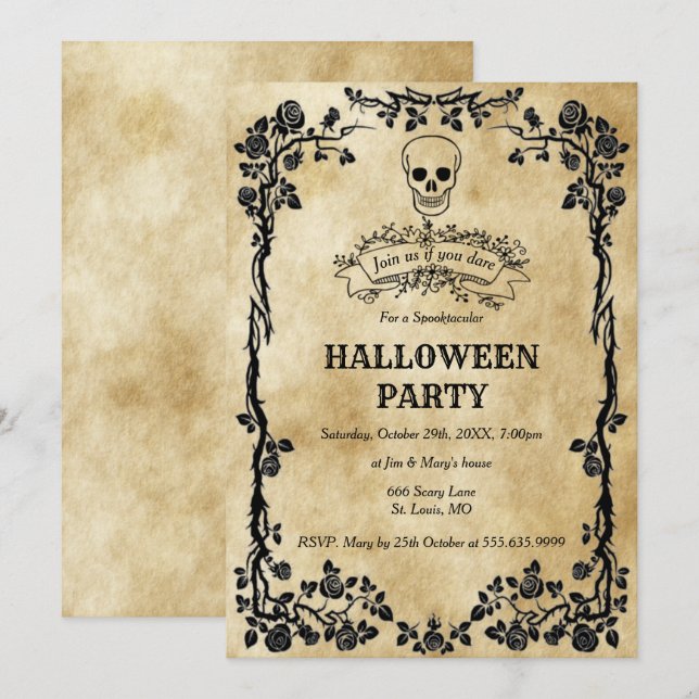 Gothic Skull Halloween Party Invitation (Front/Back)
