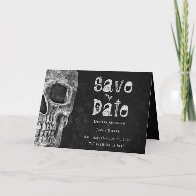 Gothic Skull Halloween Save The Date Announcement (Front)