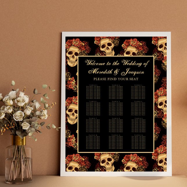 Gothic Skull Halloween Wedding Black Seating Chart (Creator Uploaded)