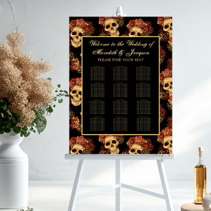 Gothic Skull Halloween Wedding Black Seating Chart Foam Board