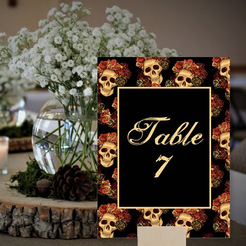 Gothic Skull Halloween Wedding Black Table Number