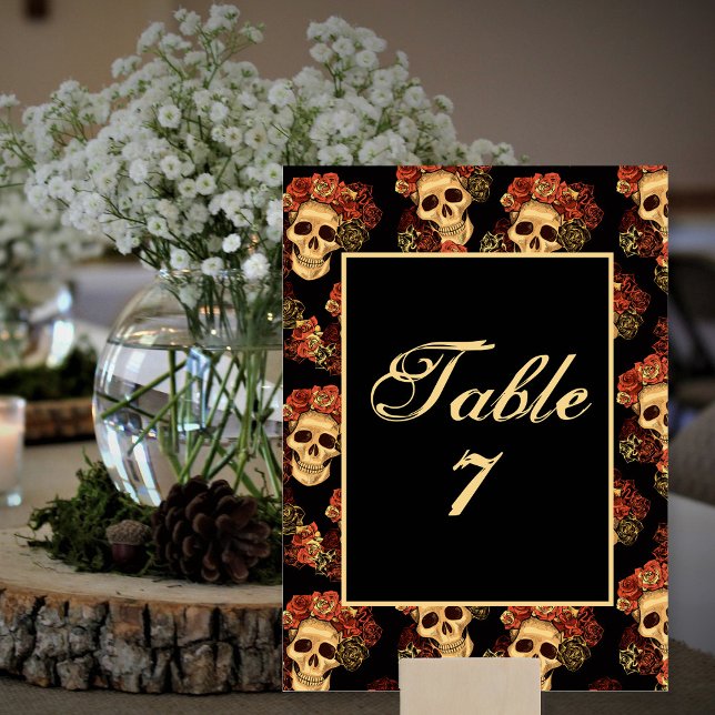 Gothic Skull Halloween Wedding Black Table Number (Creator Uploaded)
