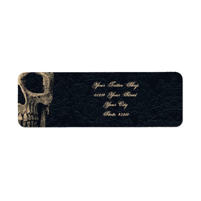 Gothic Skull Head Beige Black Floral Tattoo Artist Label (Front)