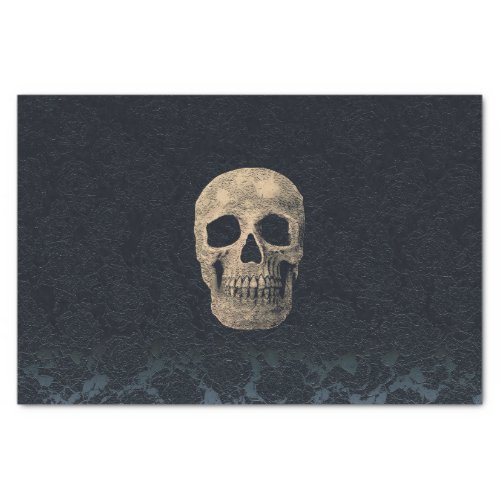 Gothic Skull Head Beige Black Navy Blue Floral Tissue Paper