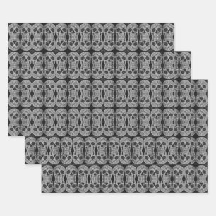 Gothic Skull Head Black And White Abstract Pattern Wrapping Paper Sheets