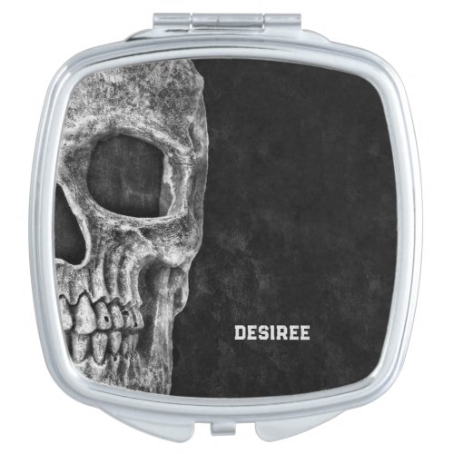 Gothic Skull Head Black And White Close Up Compact Mirror