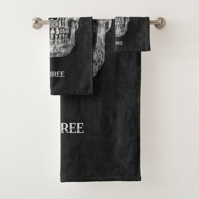 Gothic Skull Head Black And White Custom Bath Towel Set (Insitu)