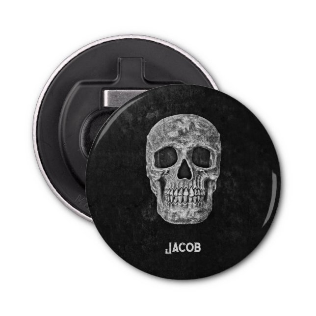 Gothic Skull Head Black And White Custom Bottle Opener (Front)